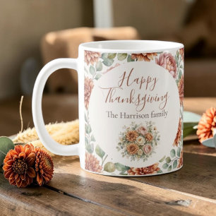 Caneca De Café Elegante Buquê Floral de Outono Feliz Dia de Ação