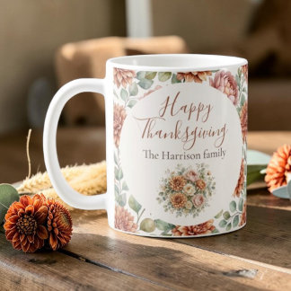 Caneca De Café Elegante Buquê Floral de Outono Feliz Dia de Ação