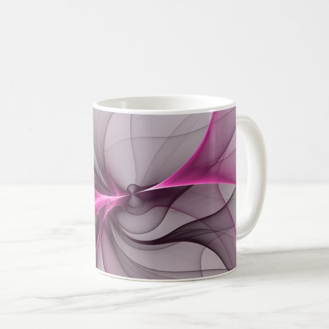 Caneca De Café Elegante Caos Moderno, Abstrato, Arte Fractal Rosa (Frente Esquerda)