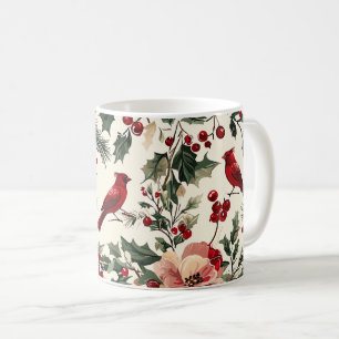 Caneca De Café Elegante Cardinal Vermelho Inverno Botânico Creme