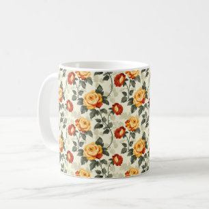 Caneca De Café Elegante Chic Colorido Estiloso Rosas Rústicas