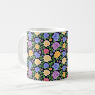 Caneca De Café Elegante Chic Colorido Moderno Rosas