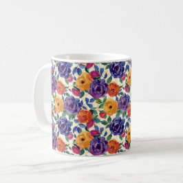 Caneca De Café Elegante Chic Colorido Moderno Rosas