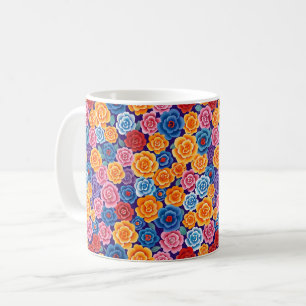 Caneca De Café Elegante Chic Colorido Moderno Rosas
