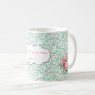 Caneca De Café Elegante Chic Damasco, Rosas, Mensagem Motivaciona