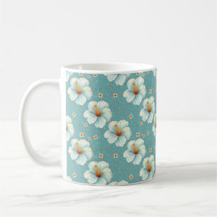 Caneca De Café Elegante Chic Florais Modernos Brancos