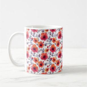 Caneca De Café Elegante Chic Moderno Floral Vermelho
