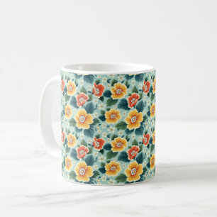 Caneca De Café Elegante Chique Colorido Moderno Estiloso Flores