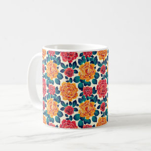 Caneca De Café Elegante Chique Colorido Moderno Flores
