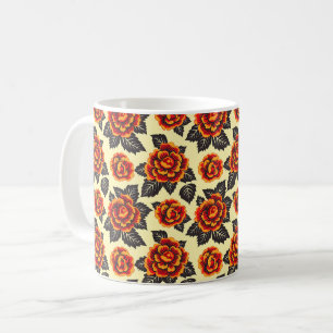 Caneca De Café Elegante Chique Moderno Flores Laranja