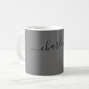 Caneca De Café Elegante Cinza Pombo Cor Moderno Nome Personalizad