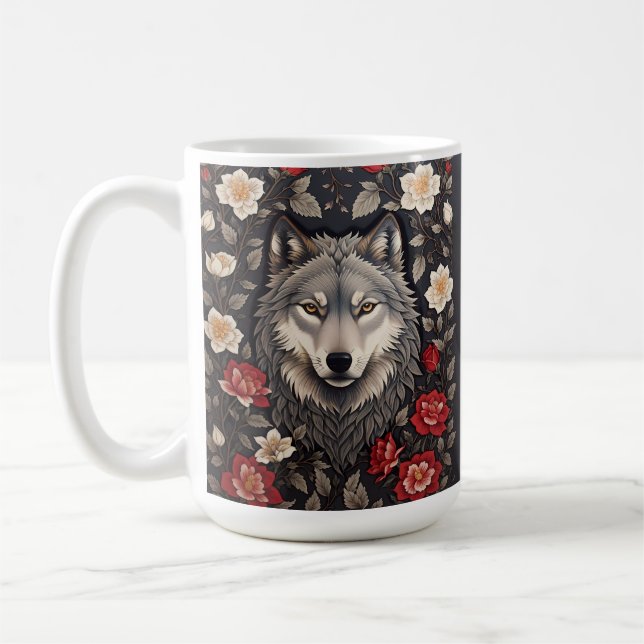 Caneca De Café Elegante Cinza Wolf Floral (Esquerda)