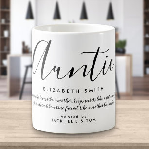 Caneca De Café Elegante Citação de Tia em Letra de Menina