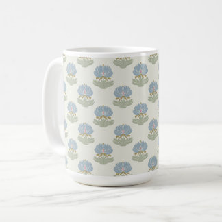 Caneca De Café Elegante Clássico Azul Verde Artes & Ofícios Flora