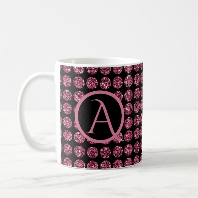Caneca De Café Elegante cor-de-rosa Gems Sparkle Monograma inicia (Esquerda)