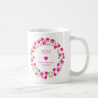 Caneca De Café Elegante Coroa Floral Rosa Monograma Favor de Casa