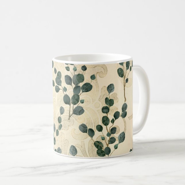 Caneca De Café Elegante Cream Green Whimsical Eucalyptus Greenery (Frente Esquerda)