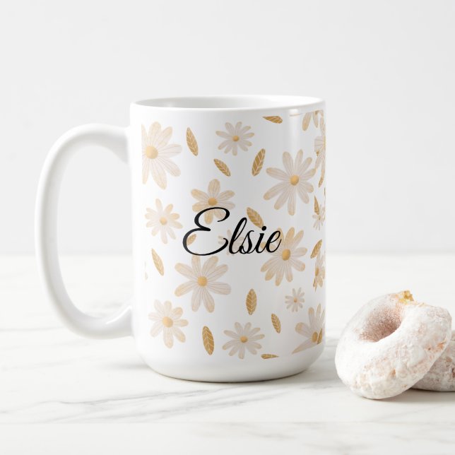 Caneca De Café Elegante Daisy Hues Personalizadas Mug (Com Donut)