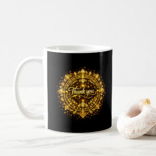 Caneca De Café Elegante Design de Mandala "Obrigado" em Dourado c