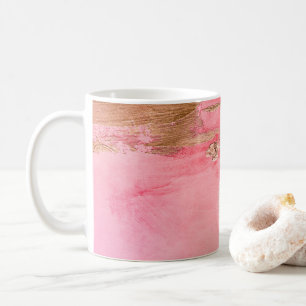 Caneca De Café Elegante Dourado de Abstrato de Aquarela Rosa