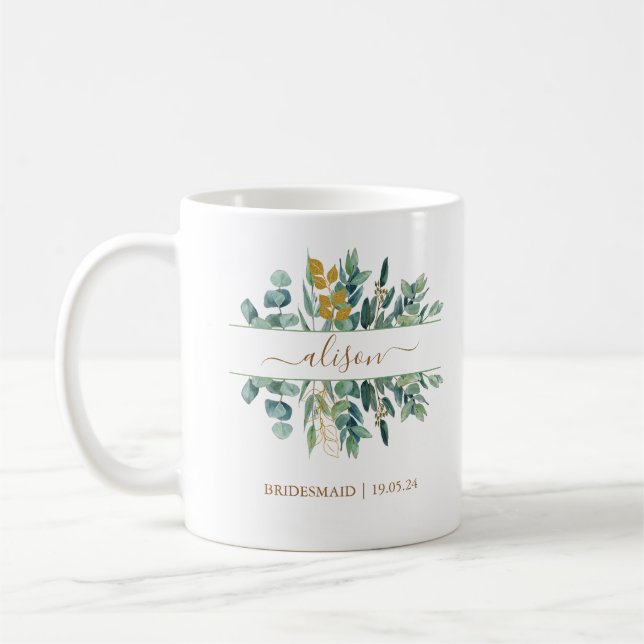 Caneca De Café Elegante Dourado Eucalyptus Bridesmaid Gift Keepsa (Esquerda)