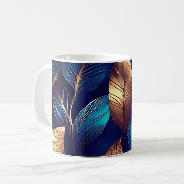 Caneca De Café Elegante Dourado Foliage Nature Design (Frente Esquerda)