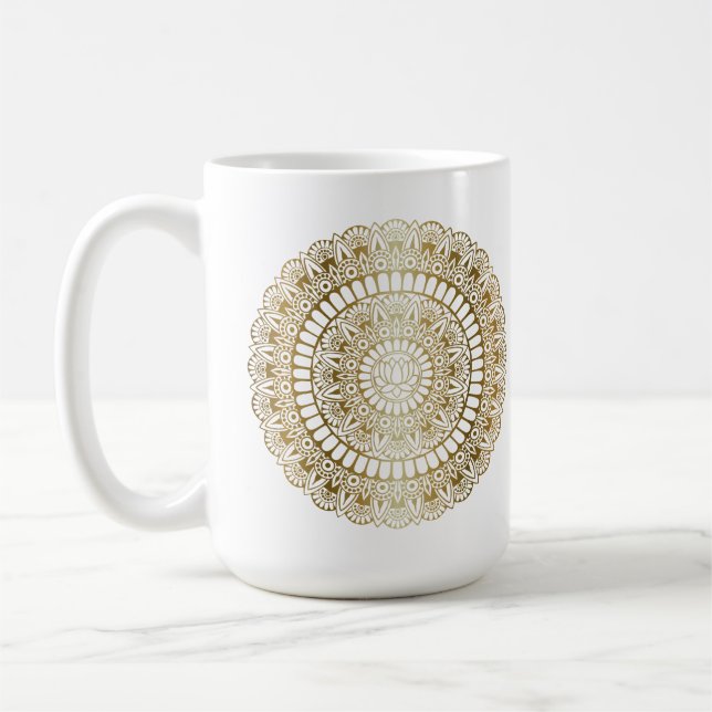 Caneca De Café Elegante Dourado na White Lotus Henna Mandala (Esquerda)