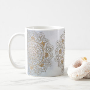 Caneca De Café Elegante Dourado Olho Sol Lua Mandala Design