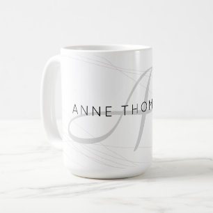 Caneca De Café elegante e inicial (monograma) branco 15 oz