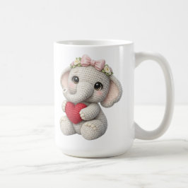 Caneca De Café Elegante Elefante de Crochê Segurando Coração Arte