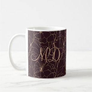 Caneca De Café Elegante Estética Floral Dourada Sombria
