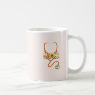 Caneca De Café Elegante Estetoscópio Floral Aquarela Enfermeira C