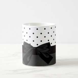 Caneca De Café Elegante Estiloso Preto, Pontos Brancos Pretos-Laç