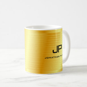 Caneca De Café Elegante Faux Dourado Monogrammed Modelo