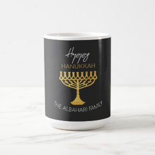 Caneca De Café Elegante Feliz Hanukkah Ouro Menorah
