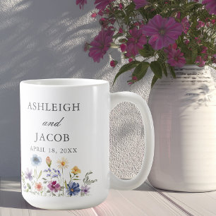 Caneca De Café Elegante Flor de Campo Personalizada para Aniversá