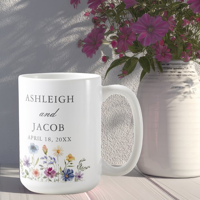 Caneca De Café Elegante Flor de Campo Personalizada para Aniversá (Criador carregado)