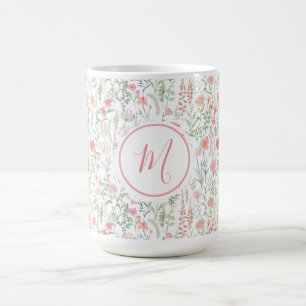 Caneca De Café Elegante Flor Silvestre Rosa Verde Préppy Personal