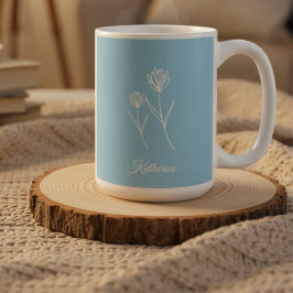Caneca De Café Elegante Flor Simples Azul Poeirento