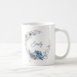 Caneca De Café Elegante Floral Aquarela Azul