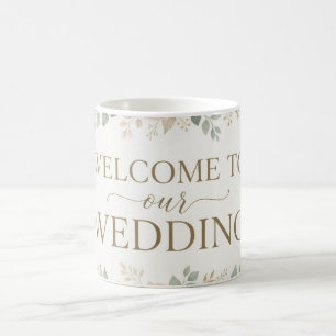 Caneca De Café Elegante Floral Aquarela Neutra Boas-Vindas de Cas