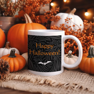 Caneca De Café Elegante Floral Botânico Preto de Halloween