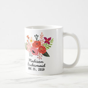 Caneca De Café Elegante Floral Bridesmaid