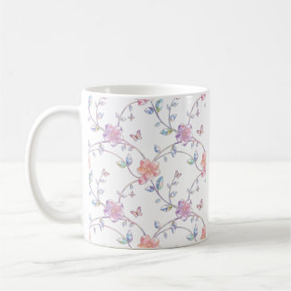 Caneca de Café Elegante Floral Pastel com Borbolet