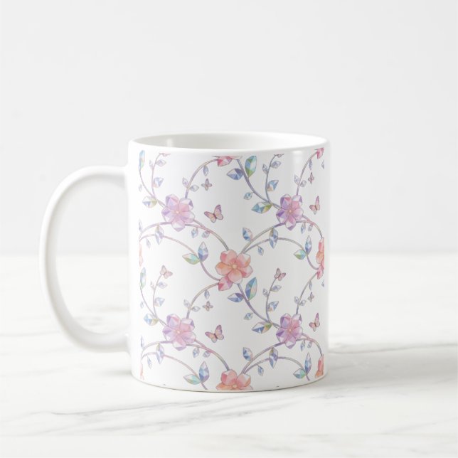 Caneca de Café Elegante Floral Pastel com Borbolet (Esquerda)
