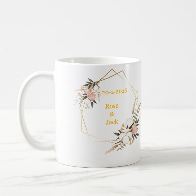 Caneca De Café Elegante Floral Personalizado Mug de Casamento - P (Esquerda)