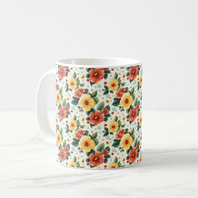 Caneca De Café Elegante Fofo Sofisticado Chic Romântico Floral (Frente Esquerda)