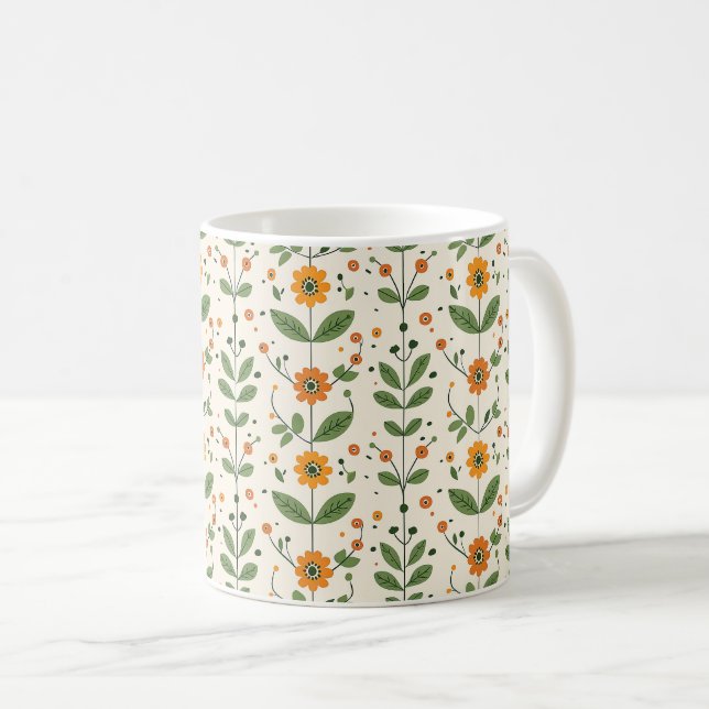 Caneca De Café Elegante Fofo Sofisticado Chique Romântico Floral (Frente Esquerda)