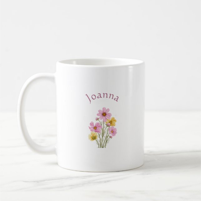 Caneca De Café Elegante Fofo Sofisticado Nomeado Romântico Floral (Esquerda)