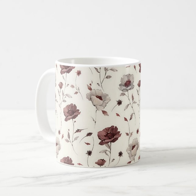 Caneca De Café Elegante Fofo Sofisticado Rústico Romântico Floral (Frente Esquerda)